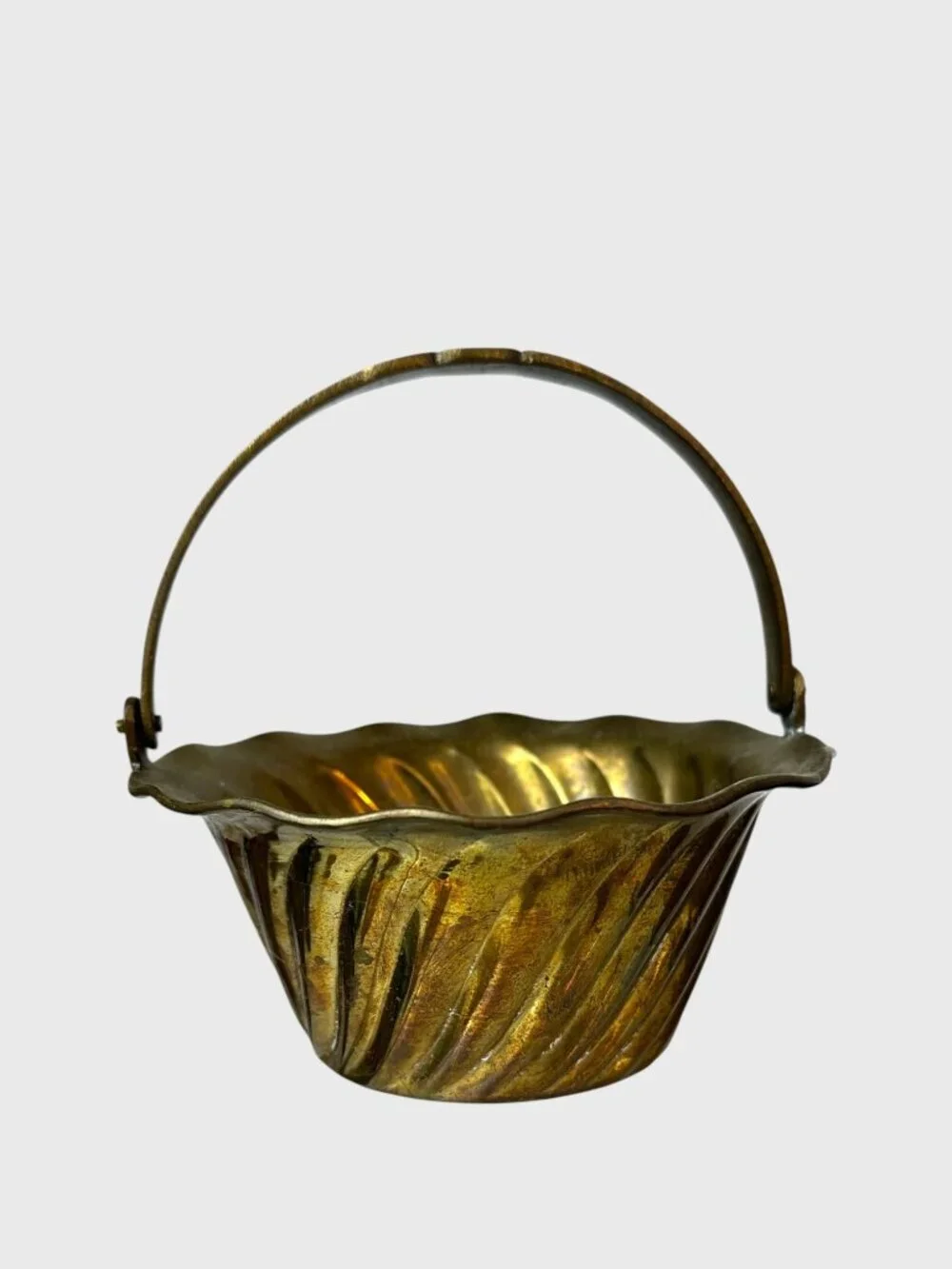 Solid Brass Decorative Basket Set With Handles - Made In India - Vintage Texture
